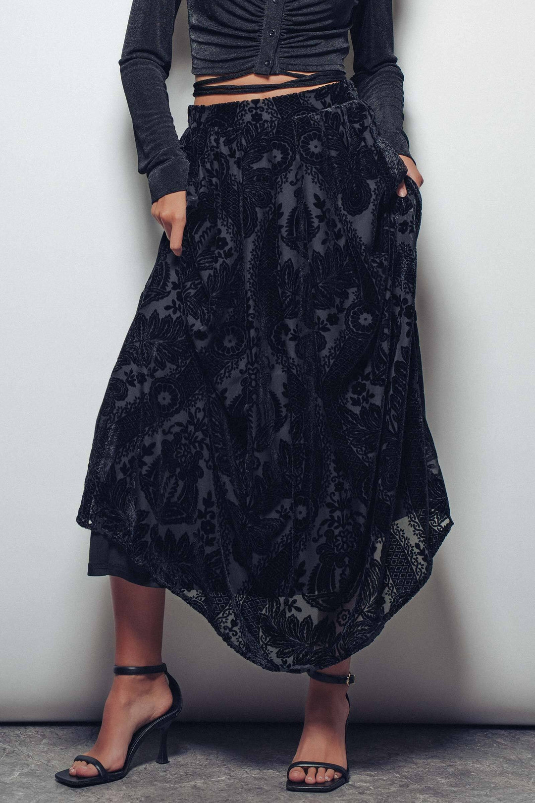 burnout maxi skirt - black