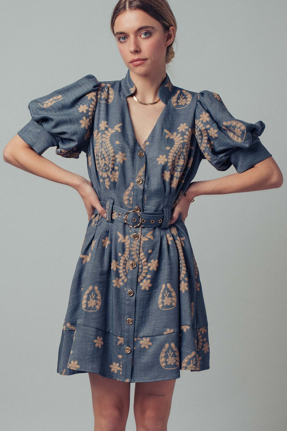 puff sleeve mini dress - denim blue (additional view)