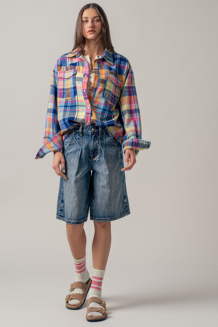 button detail denim bermuda shorts - denim (additional view)