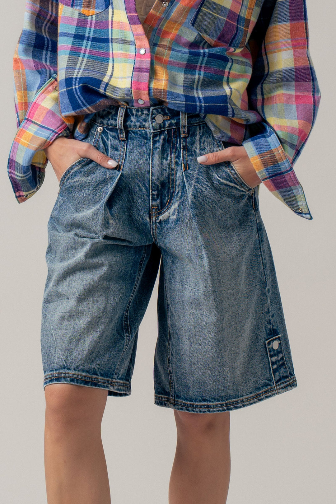 button detail denim bermuda shorts - denim (additional view)