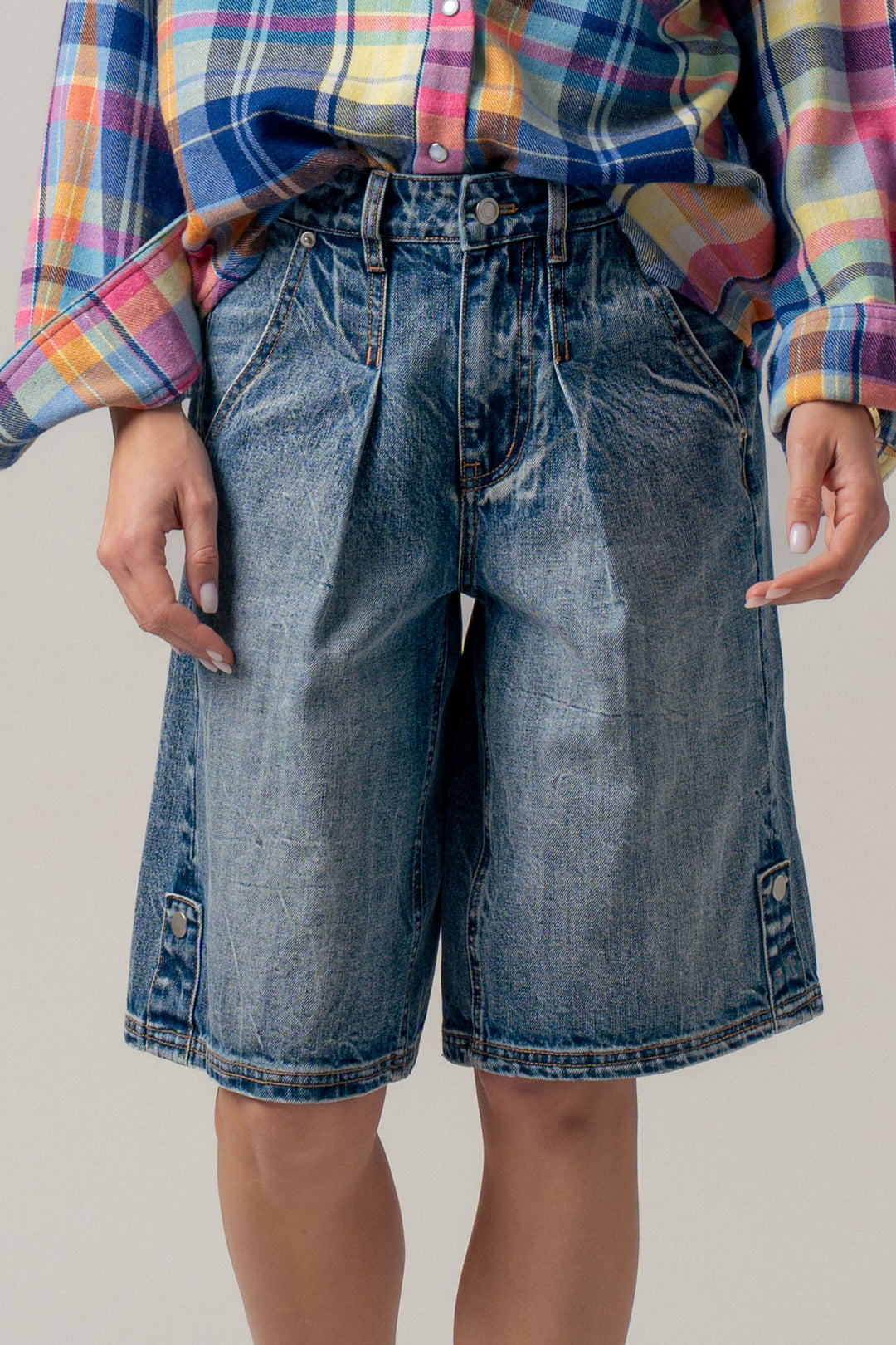 button detail denim bermuda shorts - denim (additional view)