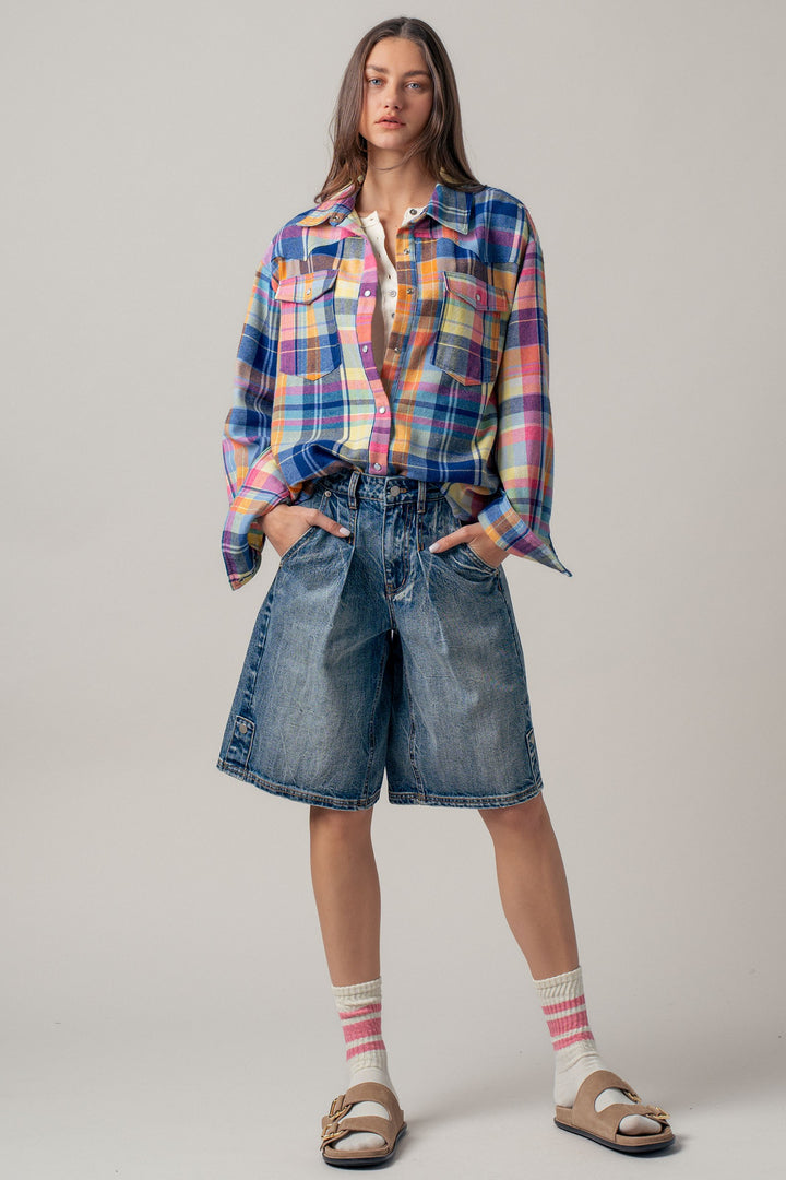 button detail denim bermuda shorts - denim (additional view)