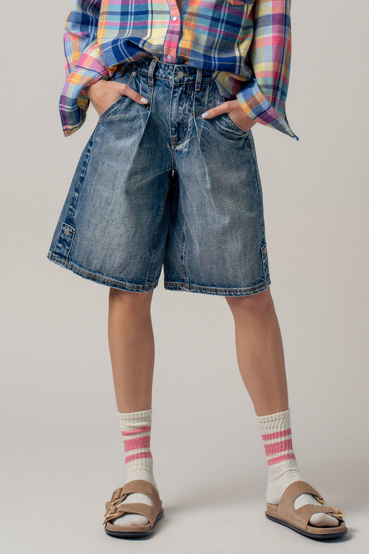 button detail denim bermuda shorts - denim (additional view)