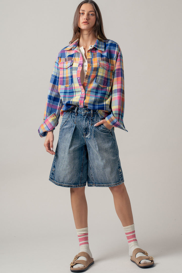 button detail denim bermuda shorts - denim (additional view)