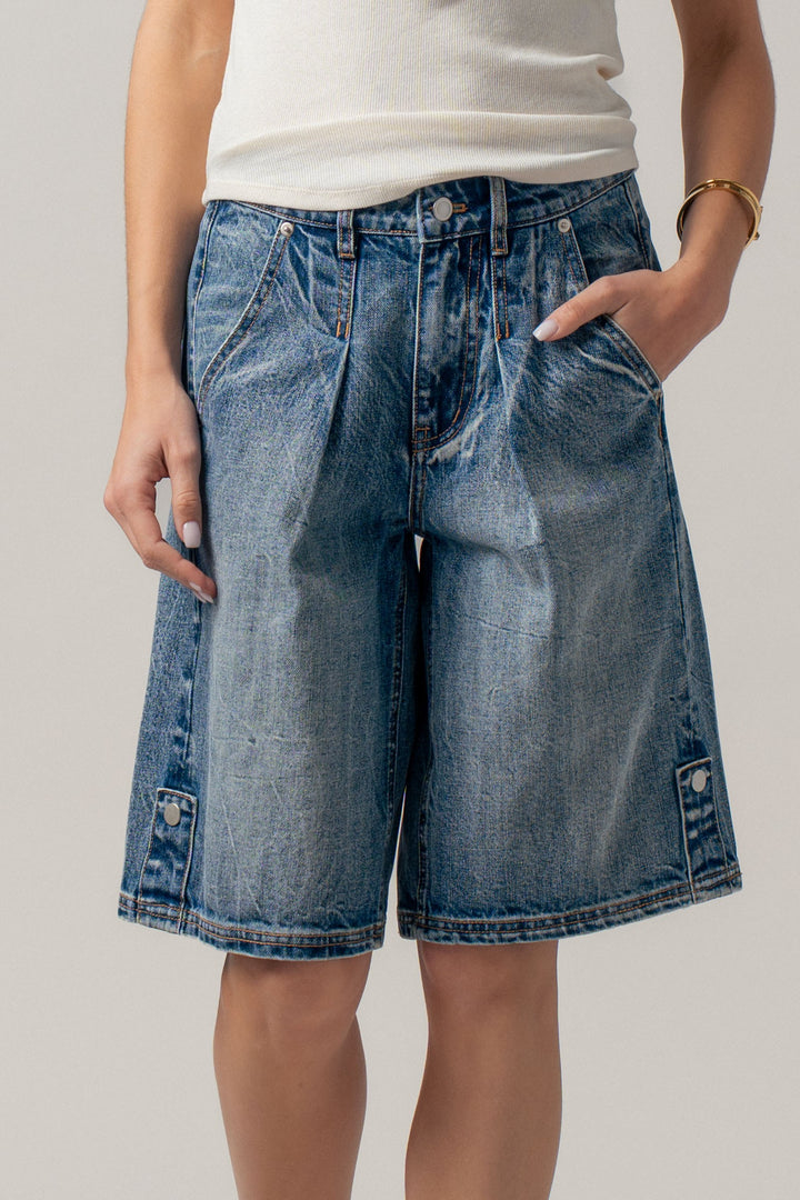 button detail denim bermuda shorts - denim (additional view)