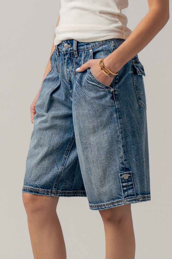 button detail denim bermuda shorts - denim (additional view)