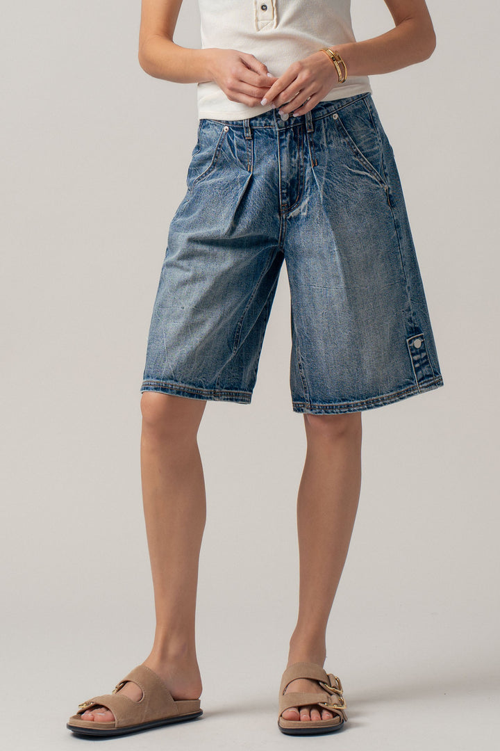 button detail denim bermuda shorts - denim (additional view)