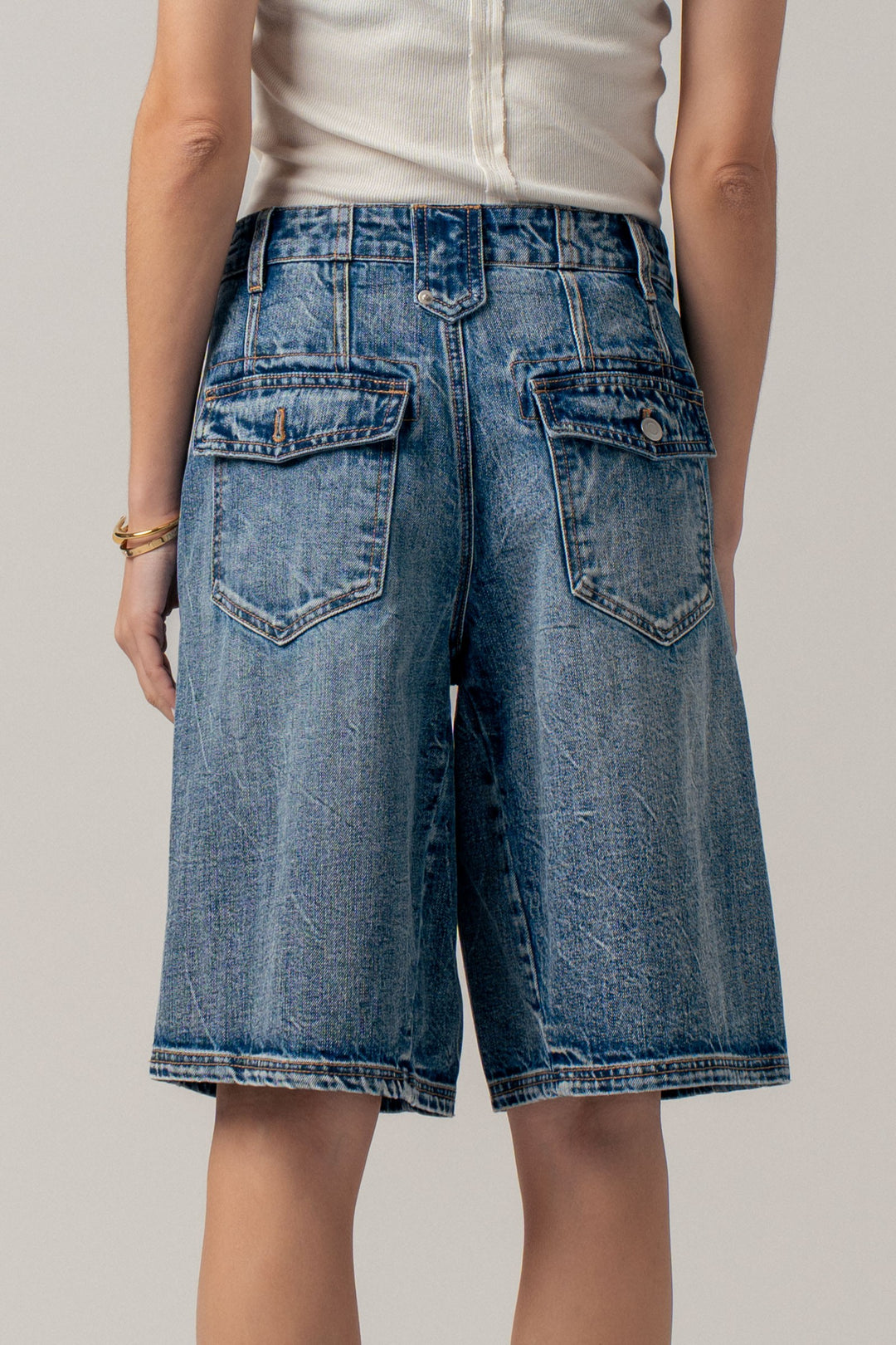 button detail denim bermuda shorts - denim (additional view)