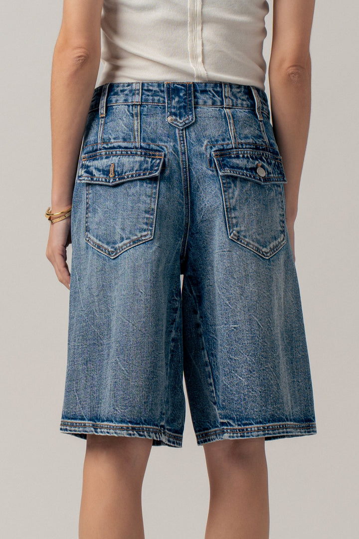 button detail denim bermuda shorts - denim (additional view)