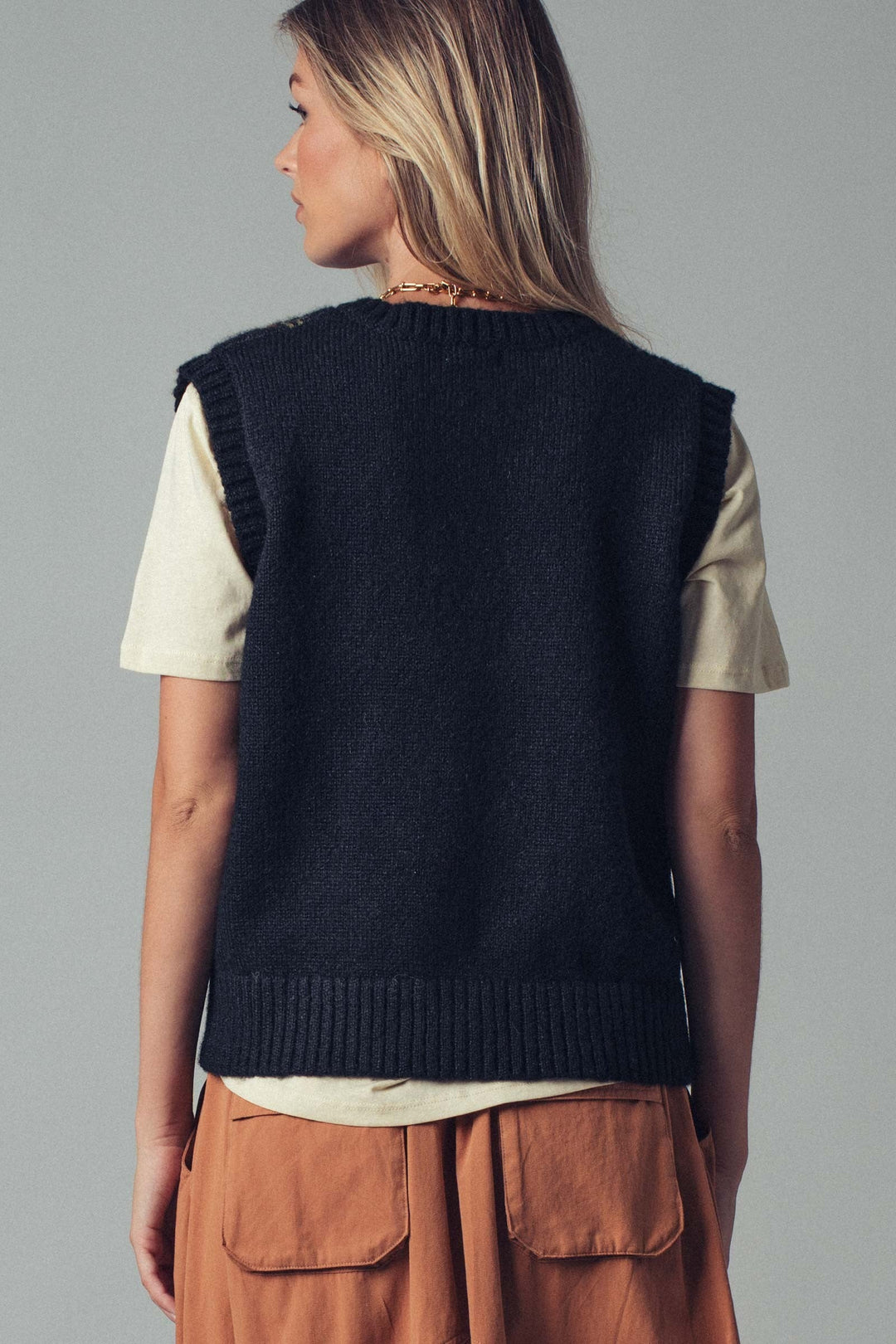 Chic Floral Knit Button Up Sweater Vest, additional view
