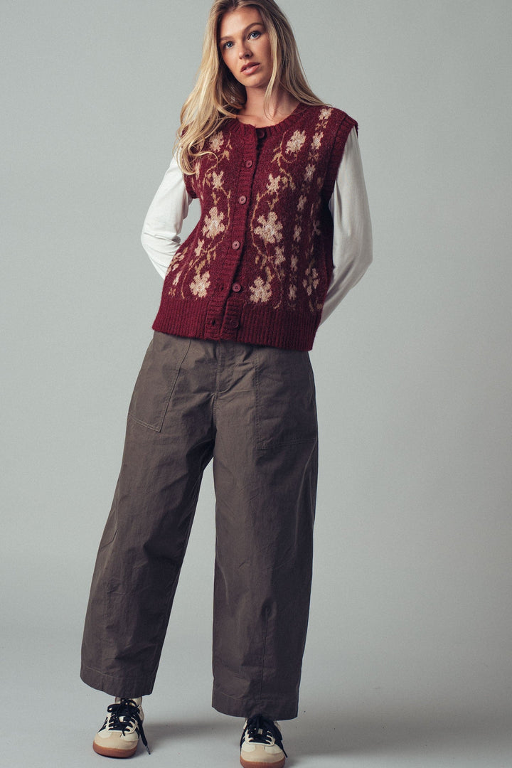 Chic Floral Knit Button Up Sweater Vest, additional view