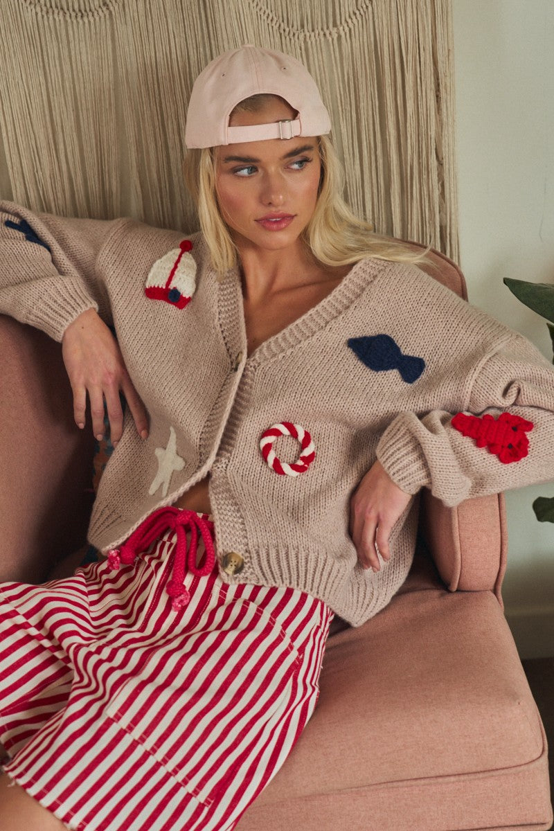 seaside charm cardigan - taupe (additional view)