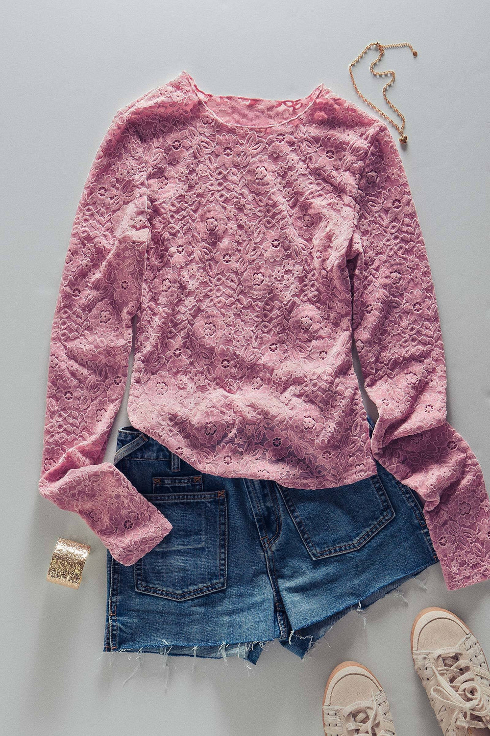 lace long sleeve top - pink (additional view)