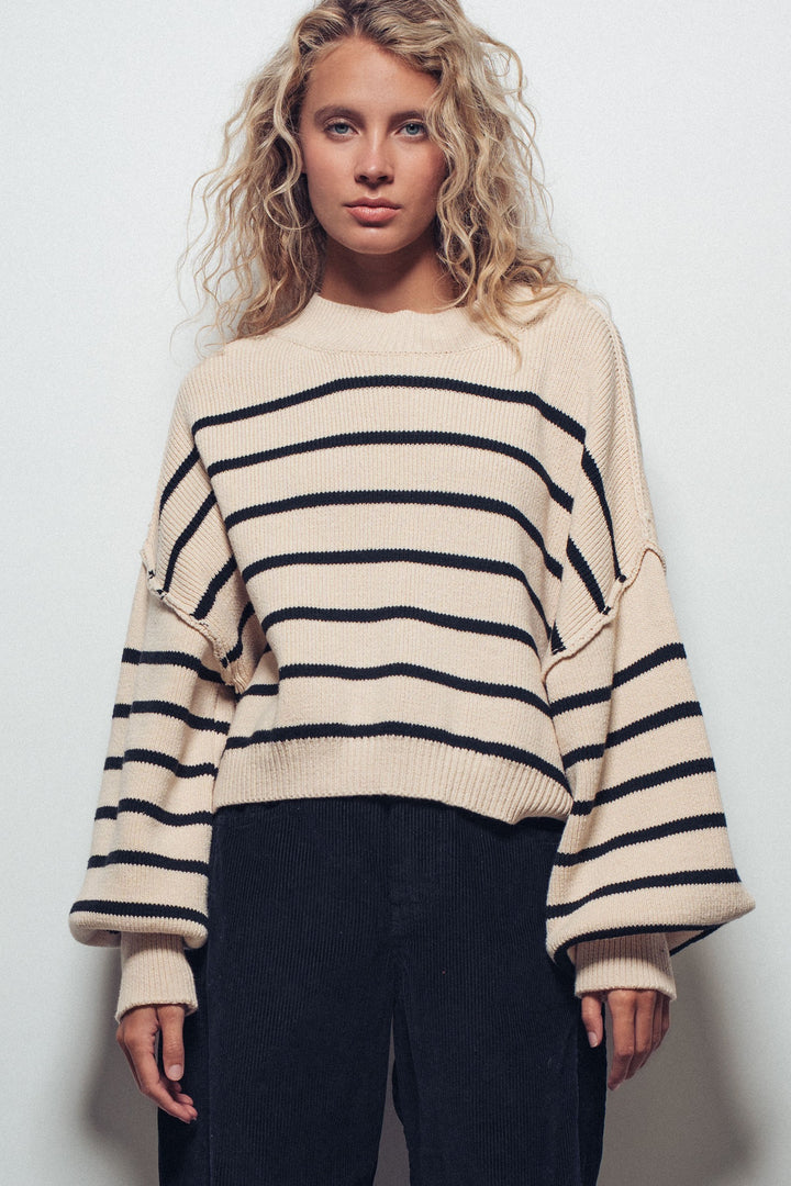 flow it down ribbed knit pullover - ivory