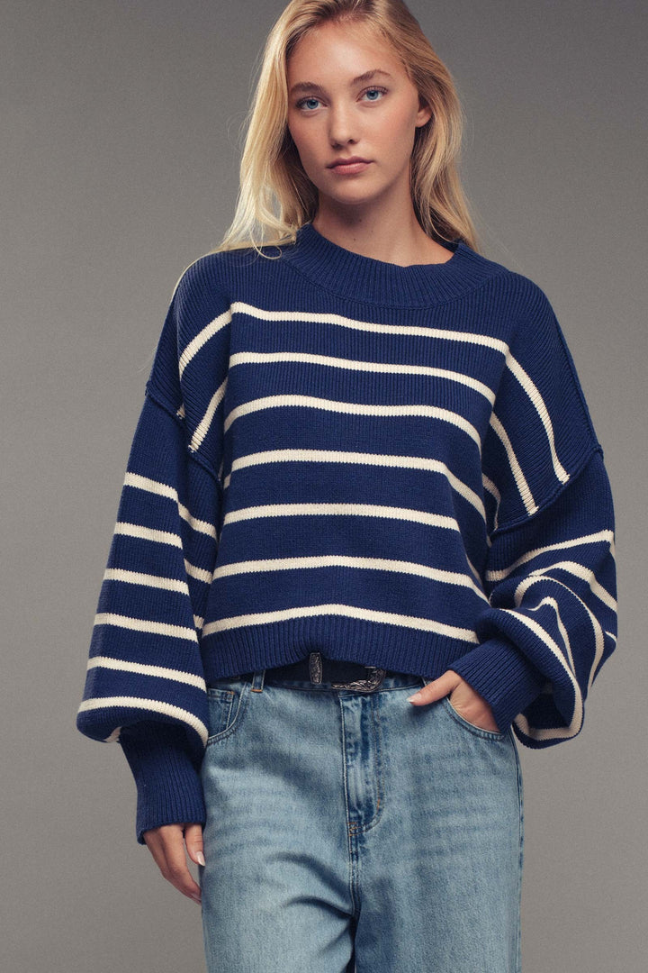 flow it down ribbed knit pullover - navy