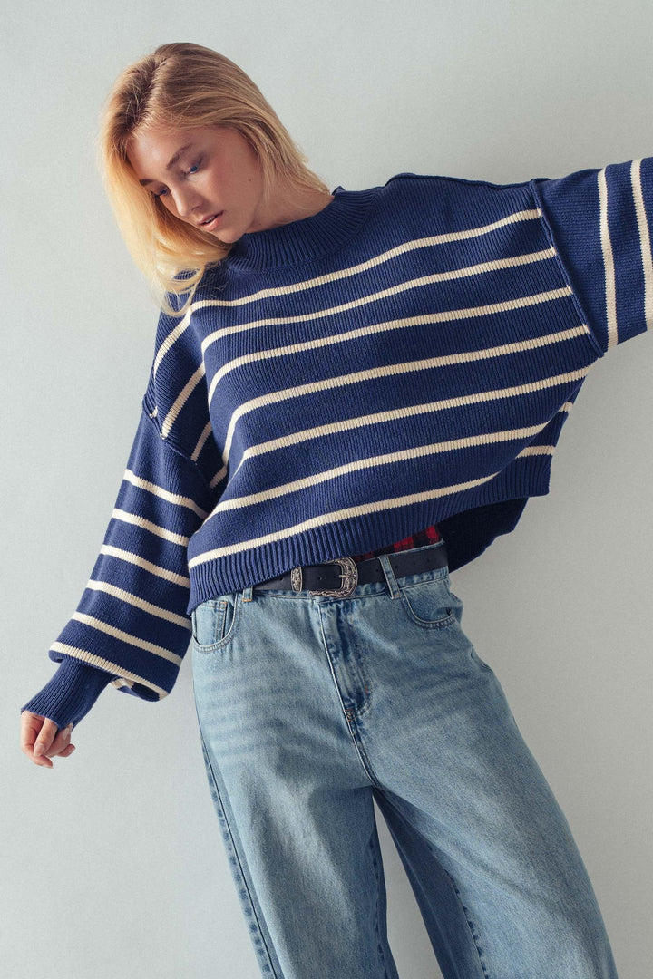 flow it down ribbed knit pullover - navy (additional view)