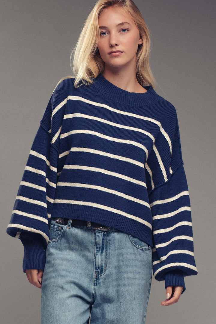 flow it down ribbed knit pullover - navy (additional view)