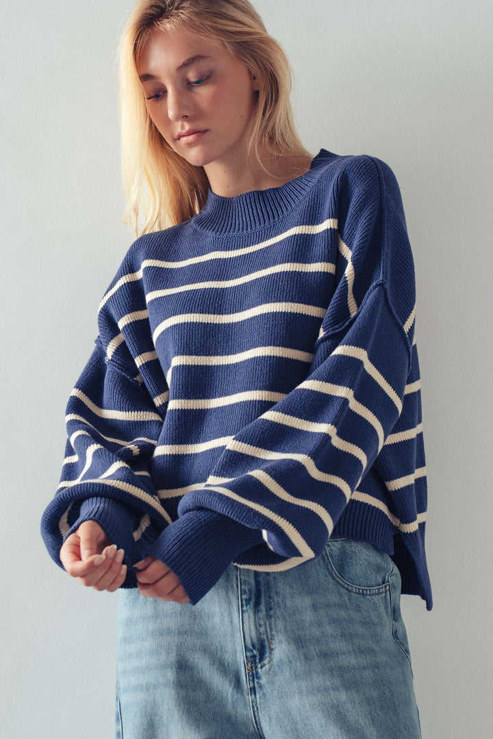 flow it down ribbed knit pullover - navy (additional view)