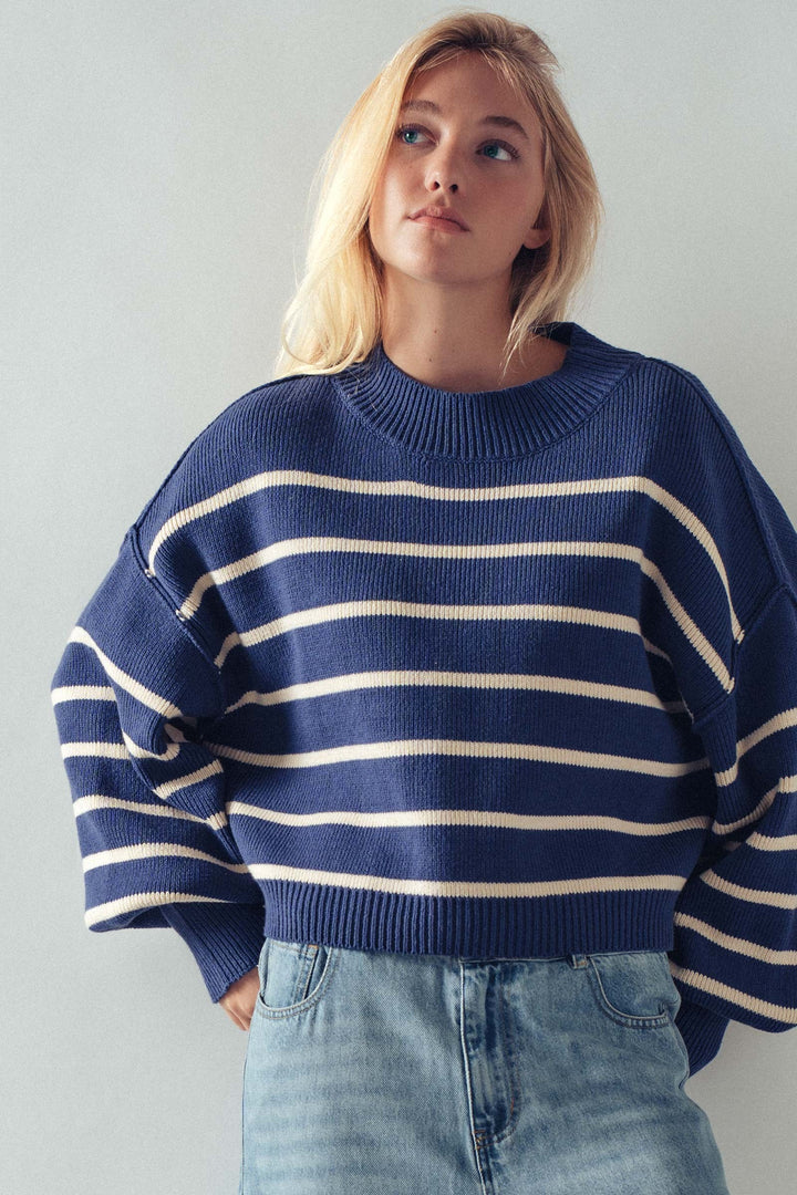 flow it down ribbed knit pullover - navy (additional view)
