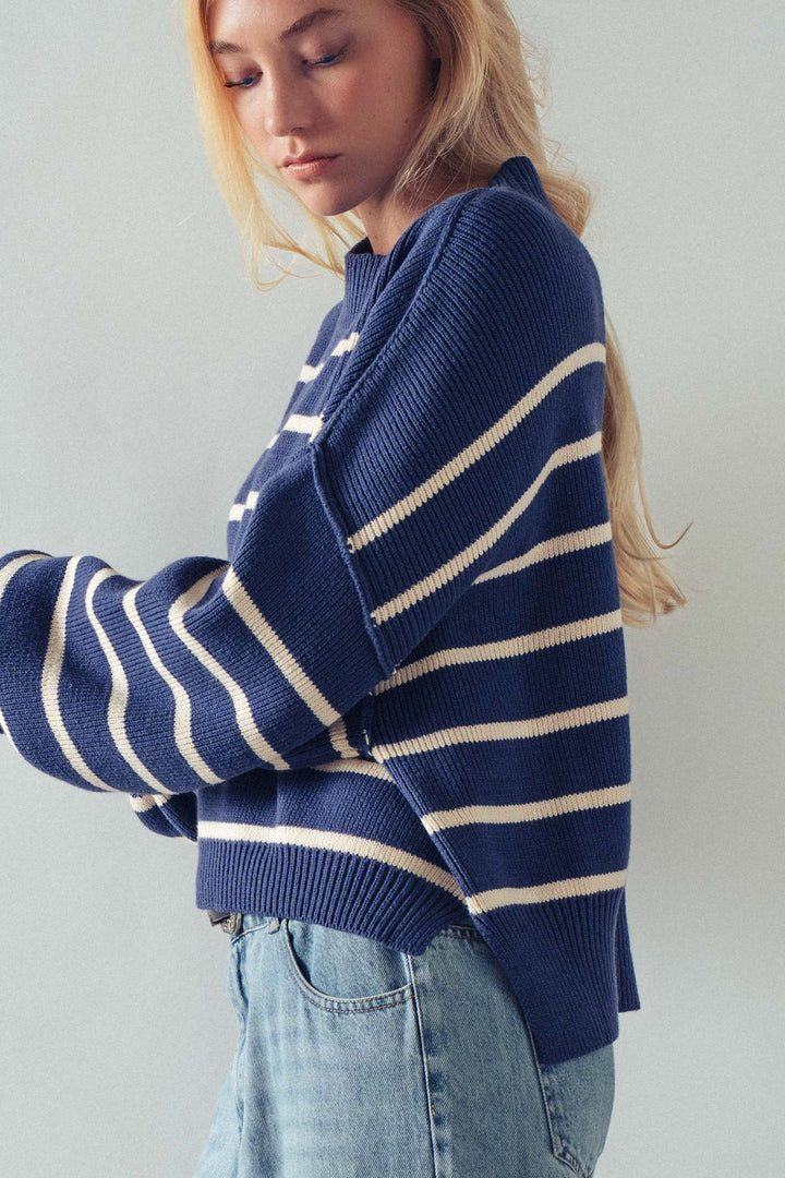 flow it down ribbed knit pullover - navy (additional view)