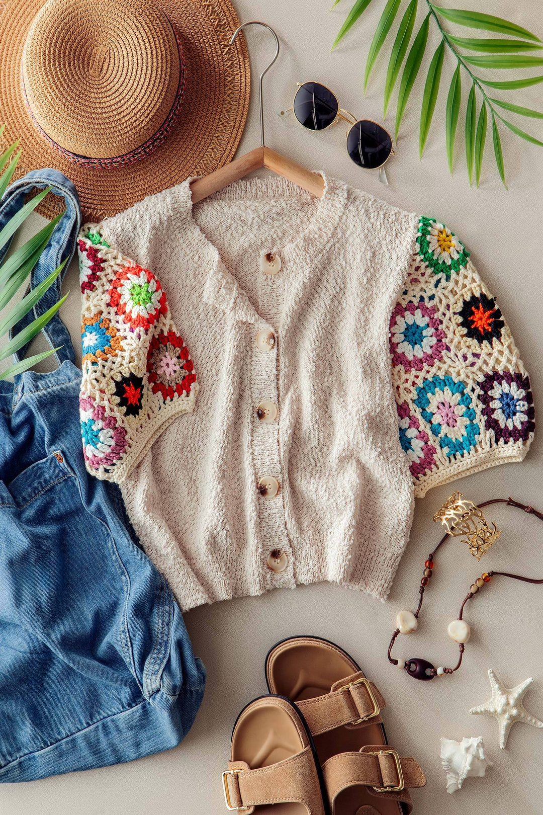 sleeve short sleeve cardigan - taupe