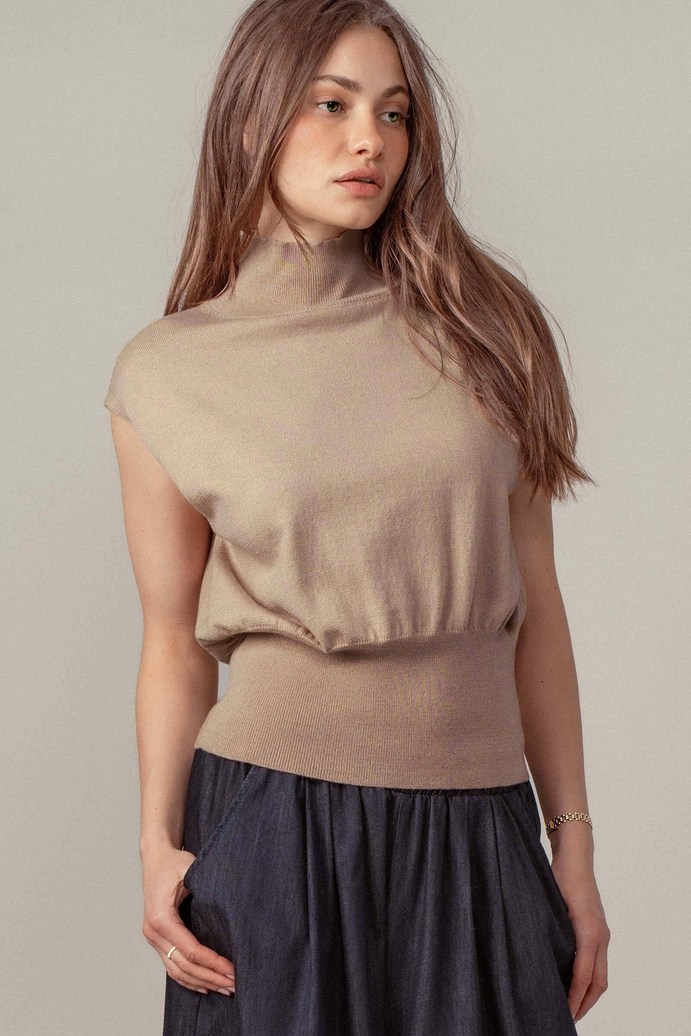 Sleeveless Chaleur Turtleneck Knit Top, additional view