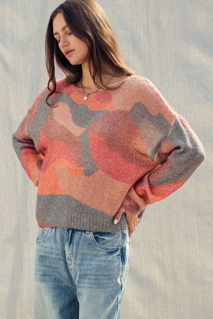 blush cloud fuzzy knit sweater - multi