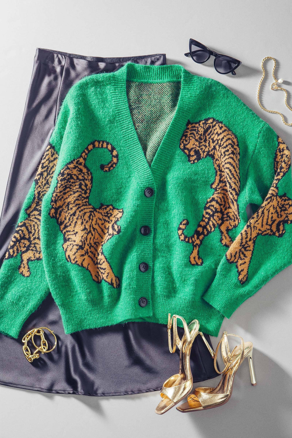 wild tiger knit cardigan - green (additional view)