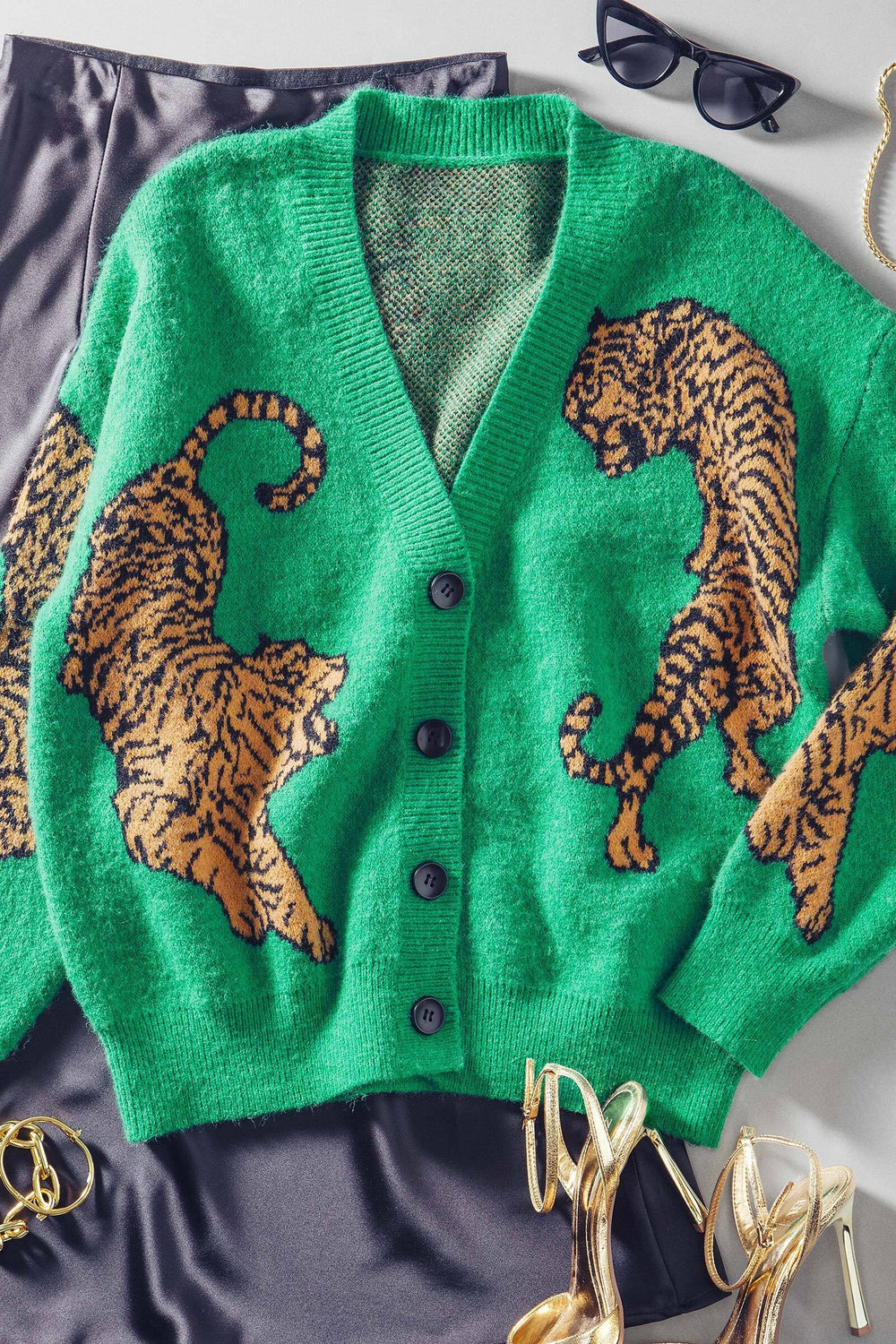 wild tiger knit cardigan - green (additional view)