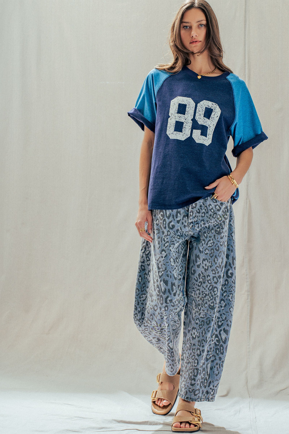leopard camo denim barrel pants - leopard (additional view)