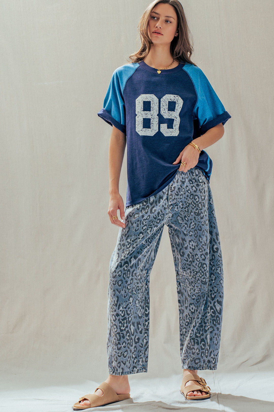 leopard camo denim barrel pants - leopard (additional view)