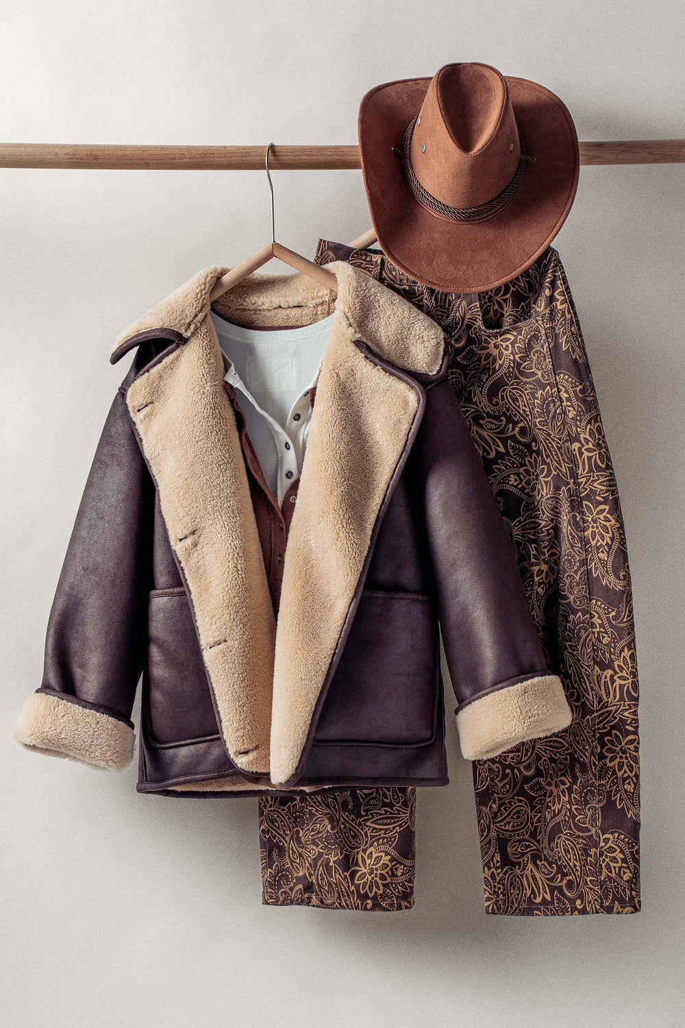 oversized shearling collar aviator jacket - brown (additional view)