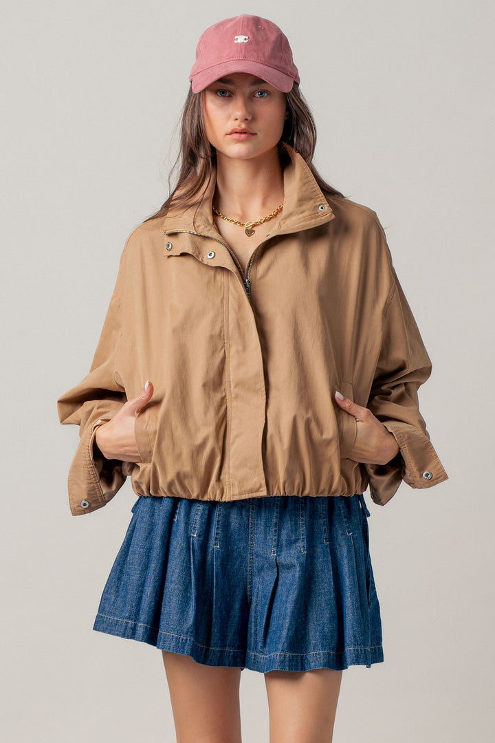 classic utility zip up jacket - camel