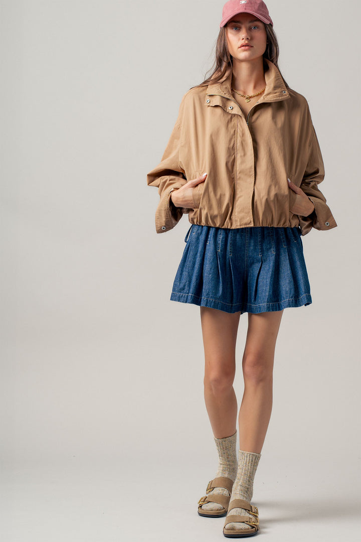 classic utility zip up jacket - camel (additional view)