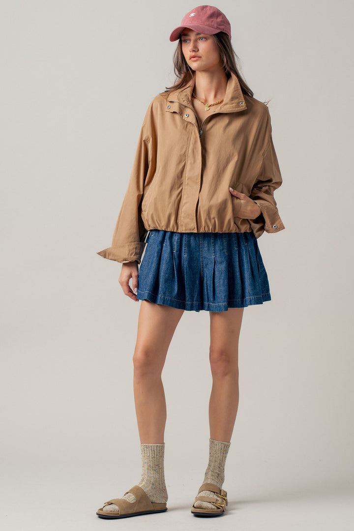 classic utility zip up jacket - camel (additional view)