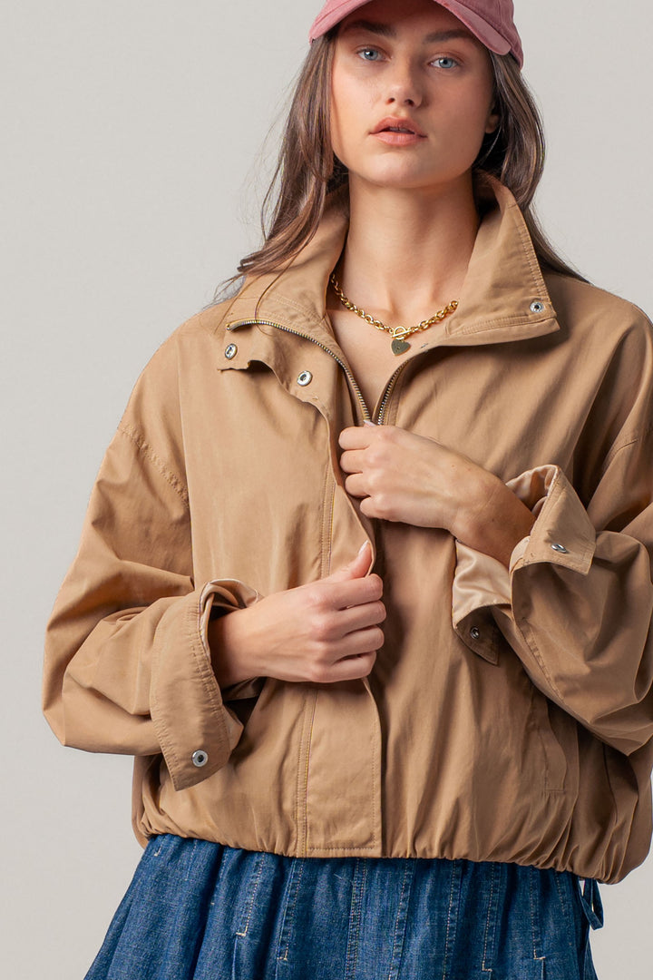 classic utility zip up jacket - camel (additional view)
