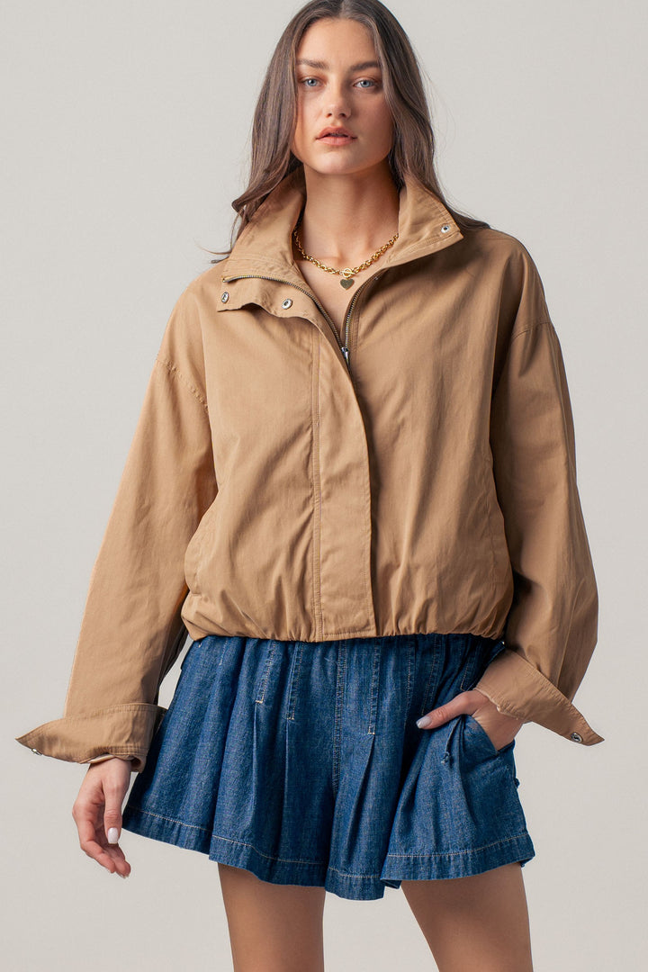 classic utility zip up jacket - camel (additional view)