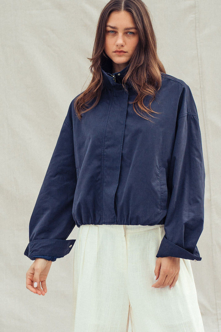 classic utility zip up jacket - navy