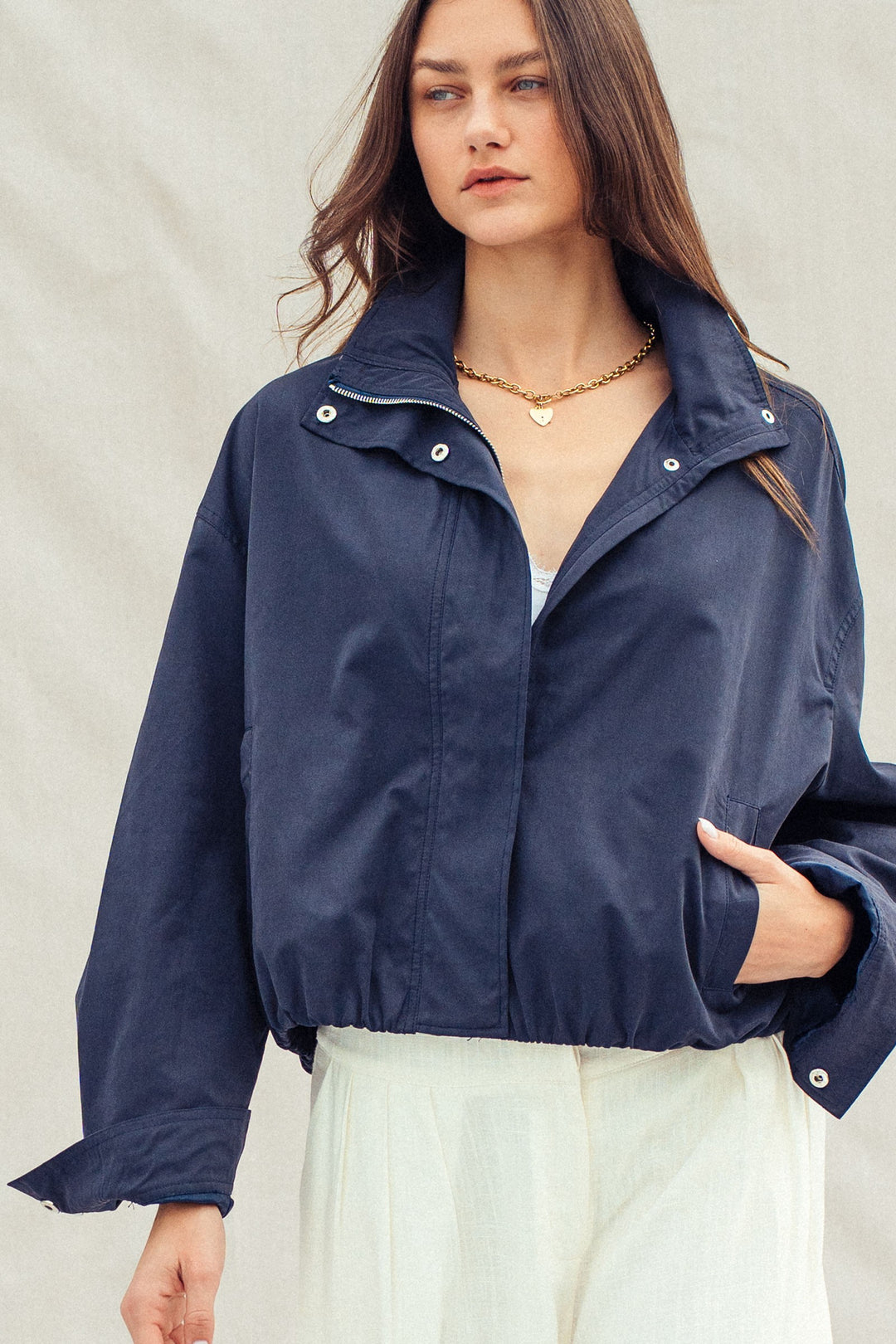 classic utility zip up jacket - navy (additional view)