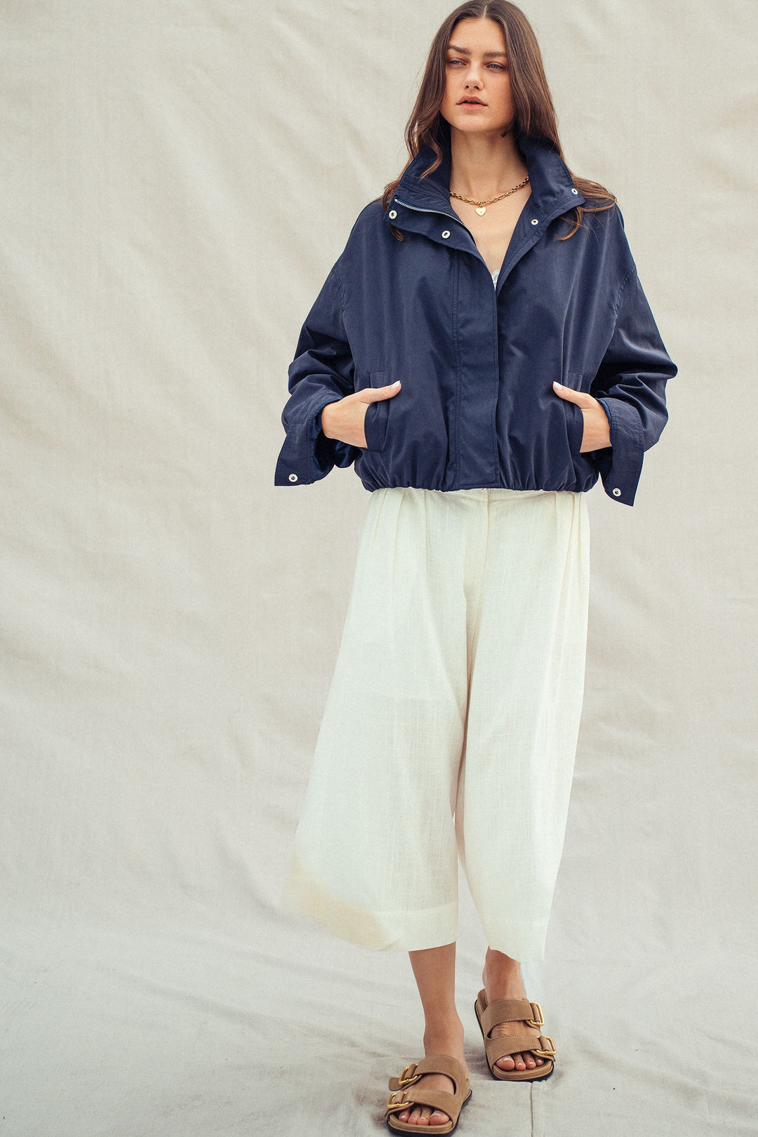 classic utility zip up jacket - navy (additional view)