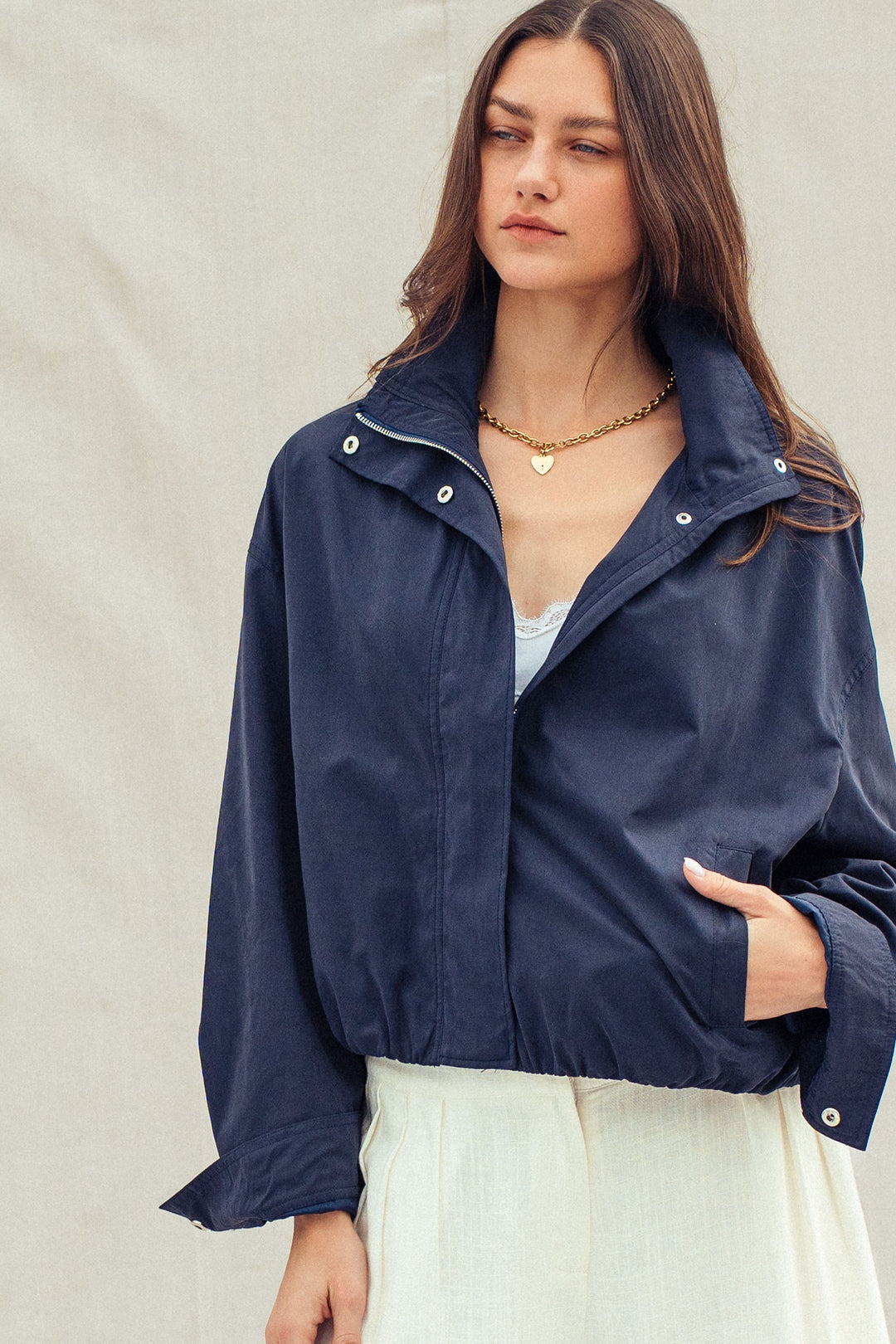 classic utility zip up jacket - navy (additional view)