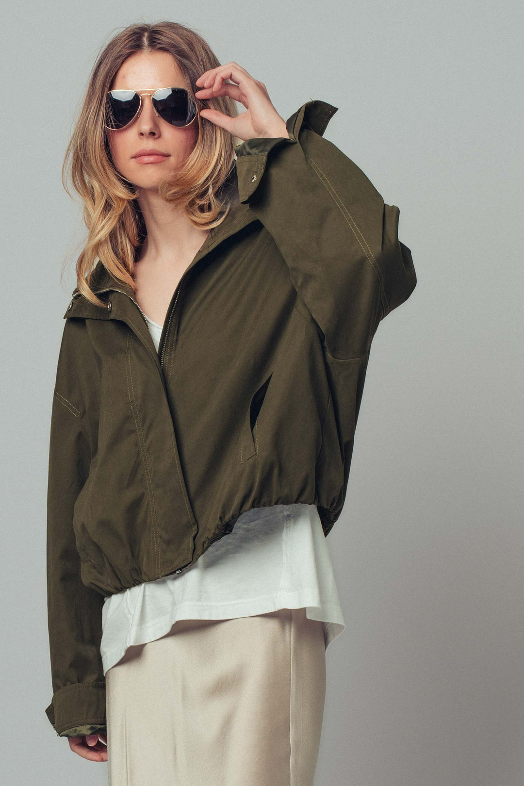 classic utility zip up jacket - olive (additional view)