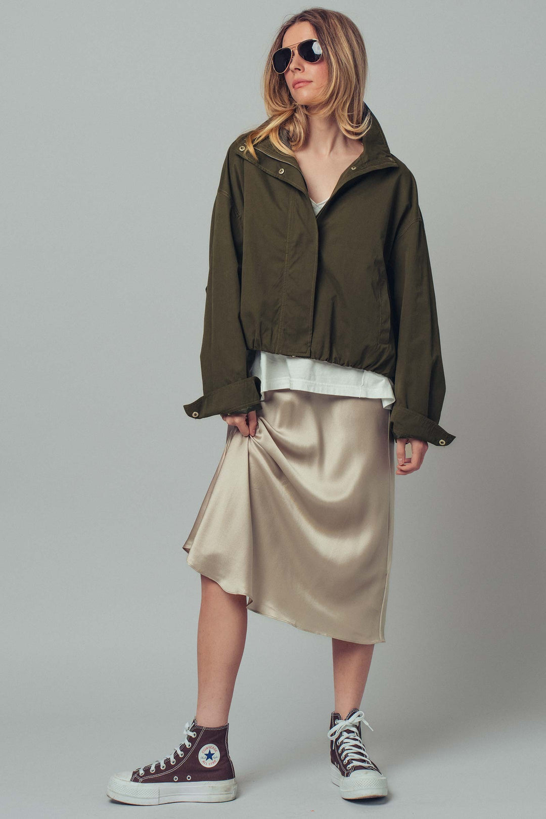 classic utility zip up jacket - olive (additional view)