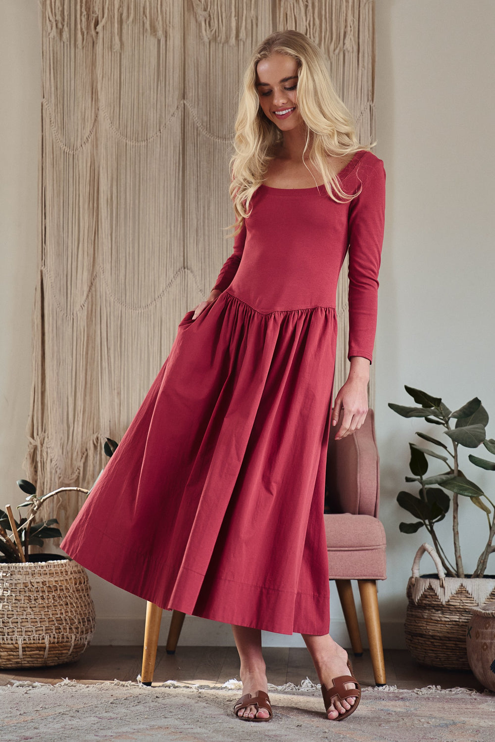 ballet midi summer dress - brick (additional view)