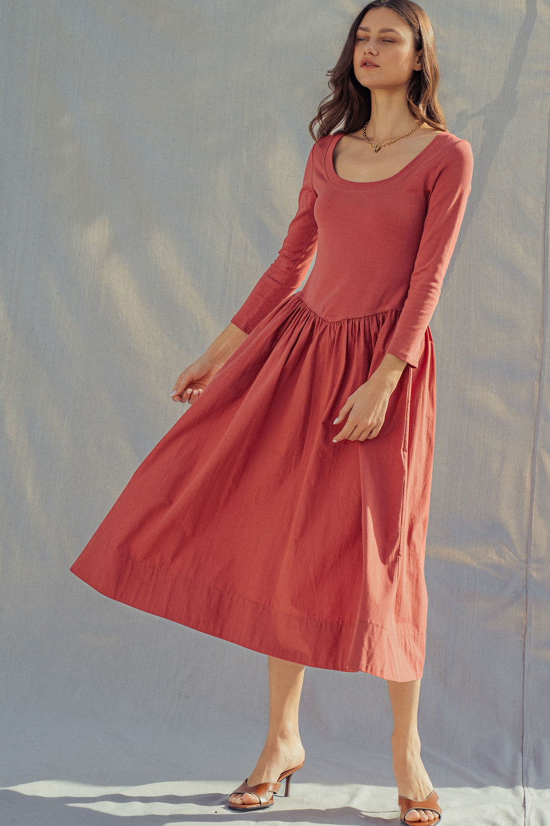 ballet midi summer dress - brick (additional view)