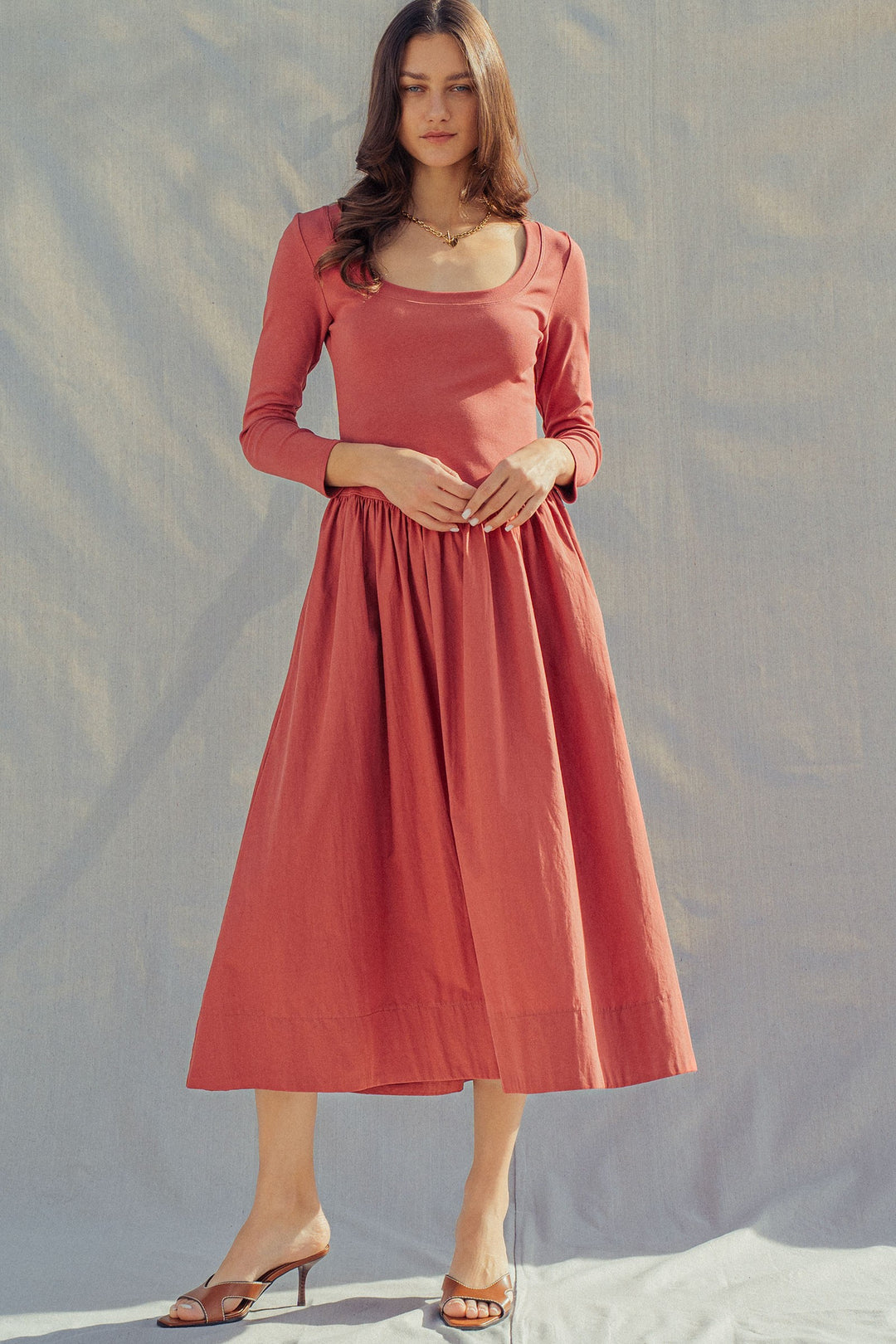 ballet midi summer dress - brick (additional view)