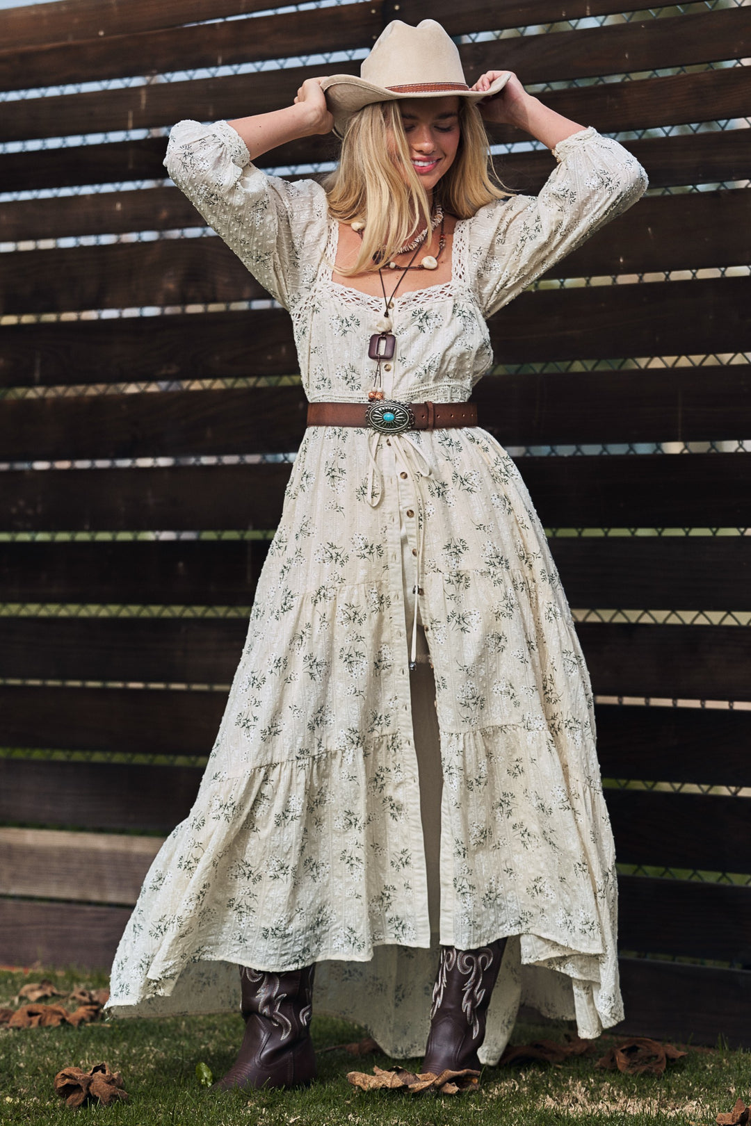 floral lace maxi dress - ivory