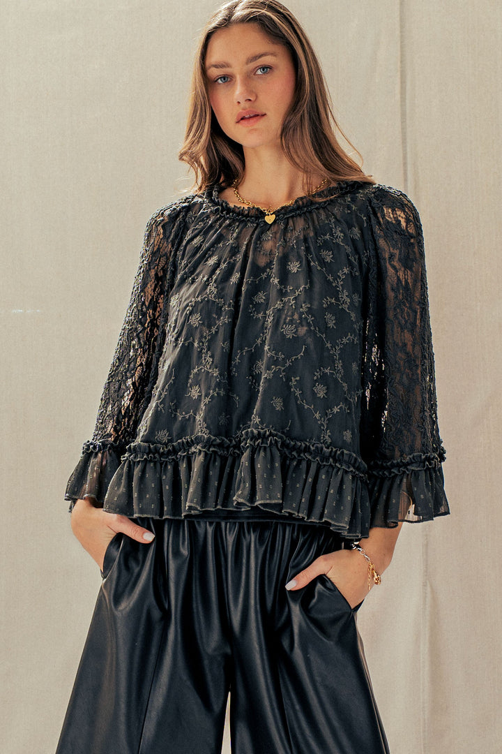 ethereal lace cape top - black (additional view)