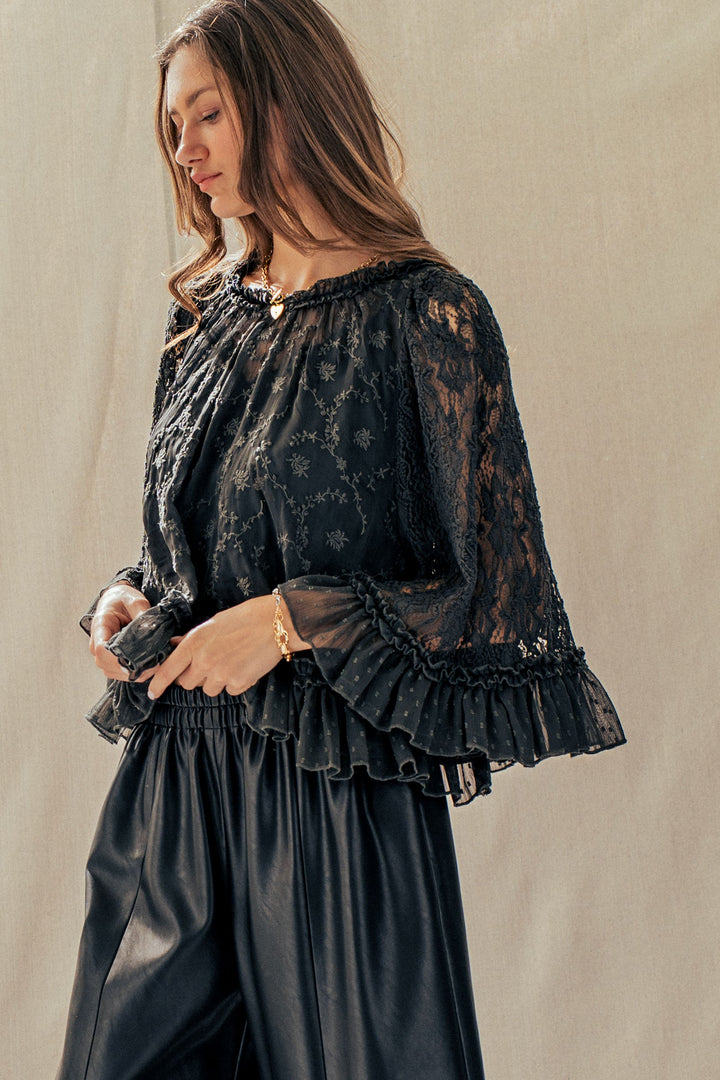ethereal lace cape top - black (additional view)