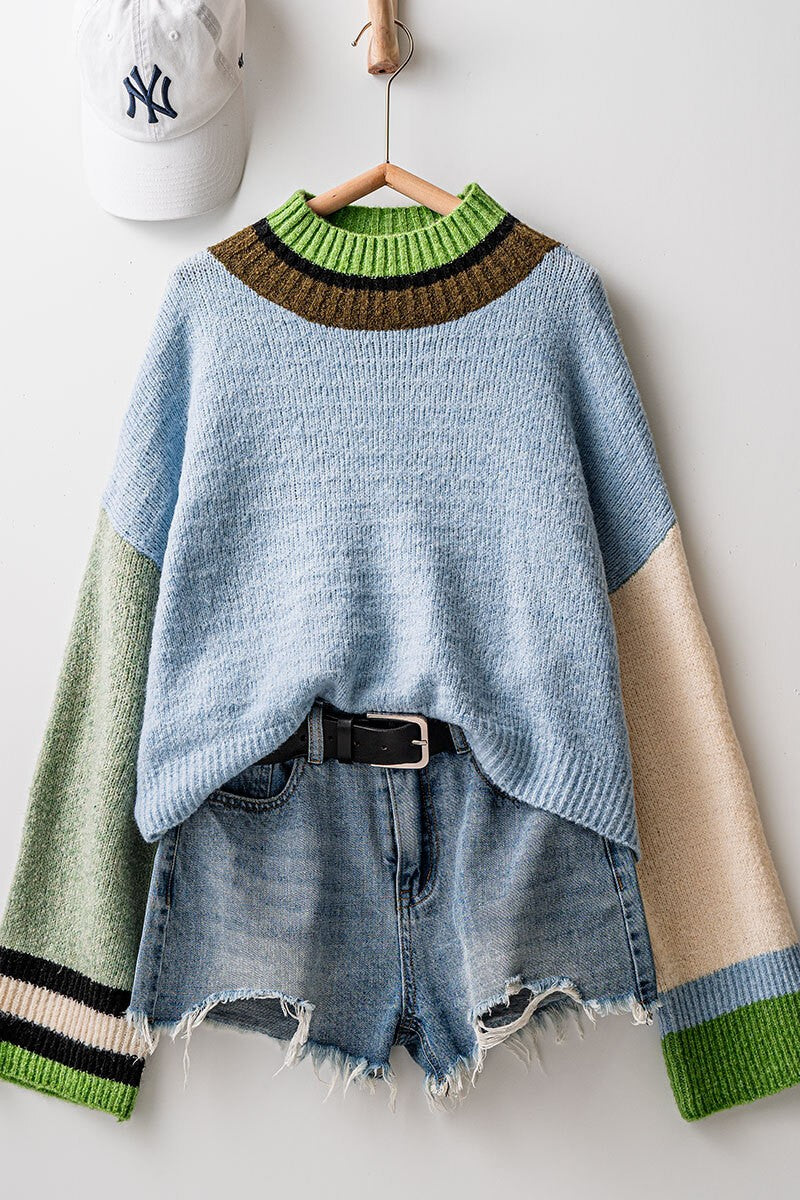 colorblock knit cropped sweater - bluesage